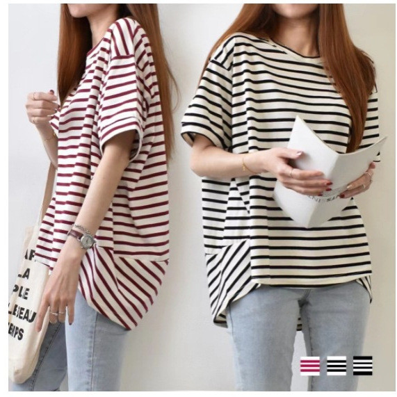 [Quần áo nữ may mắn] Áo thun nữ xuyên biên giới Dongdaemun dáng rộng dáng rộng dáng rộng dáng ôm hơn