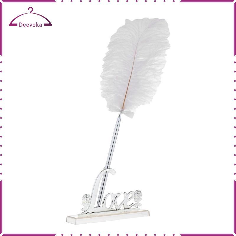 Wedding White Feather Quill Guest Book Signing Pen with Golden Holder