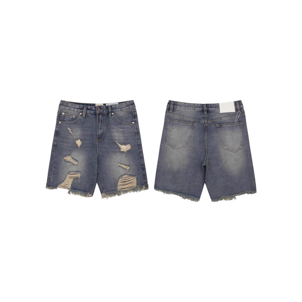 Gallery Dept New ripped distressed washed denim shorts with knife-cut fringes casual jeans