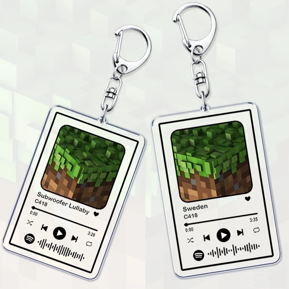 Móc khóa Minecraft Spotify Acrylic Pixel Game C418 Sweden Subwoofer Lullaby trang trí balo túi xách 