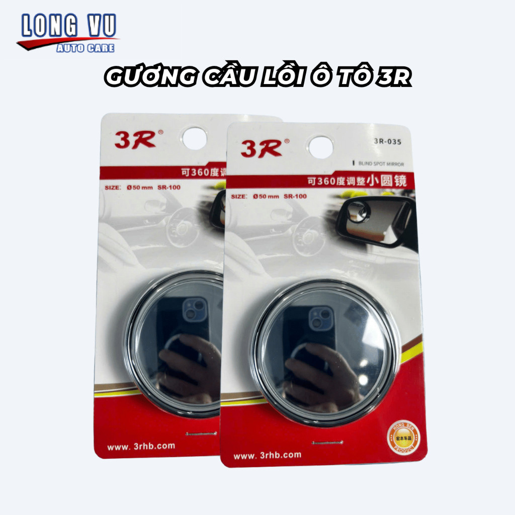 Gương Cầu Lồi ô tô cao cấp 3R 053 gắn kính chiếu hậu, không viền, xóa điểm mù