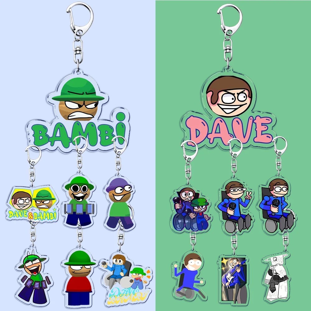 Móc khóa Friday Night Funkin FNF Dave and Bambi Bandu mica acrylic nhiều hình treo cặp sách balo quà