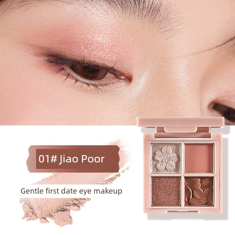 phấn mắt romand bảng mắt Bảng phấn mắt bốn màu xi măng Edema màu đỏ Trang điểm hàng ngày