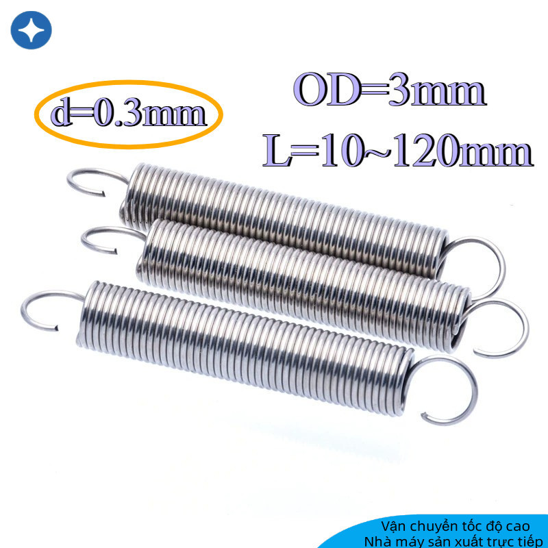 Lò xo căng thẳng inox 304 d = 0,3mm, OD3mm, L = 15 ~ 120mm lò xo căng thẳng có móc, áp dụng cho cửa 