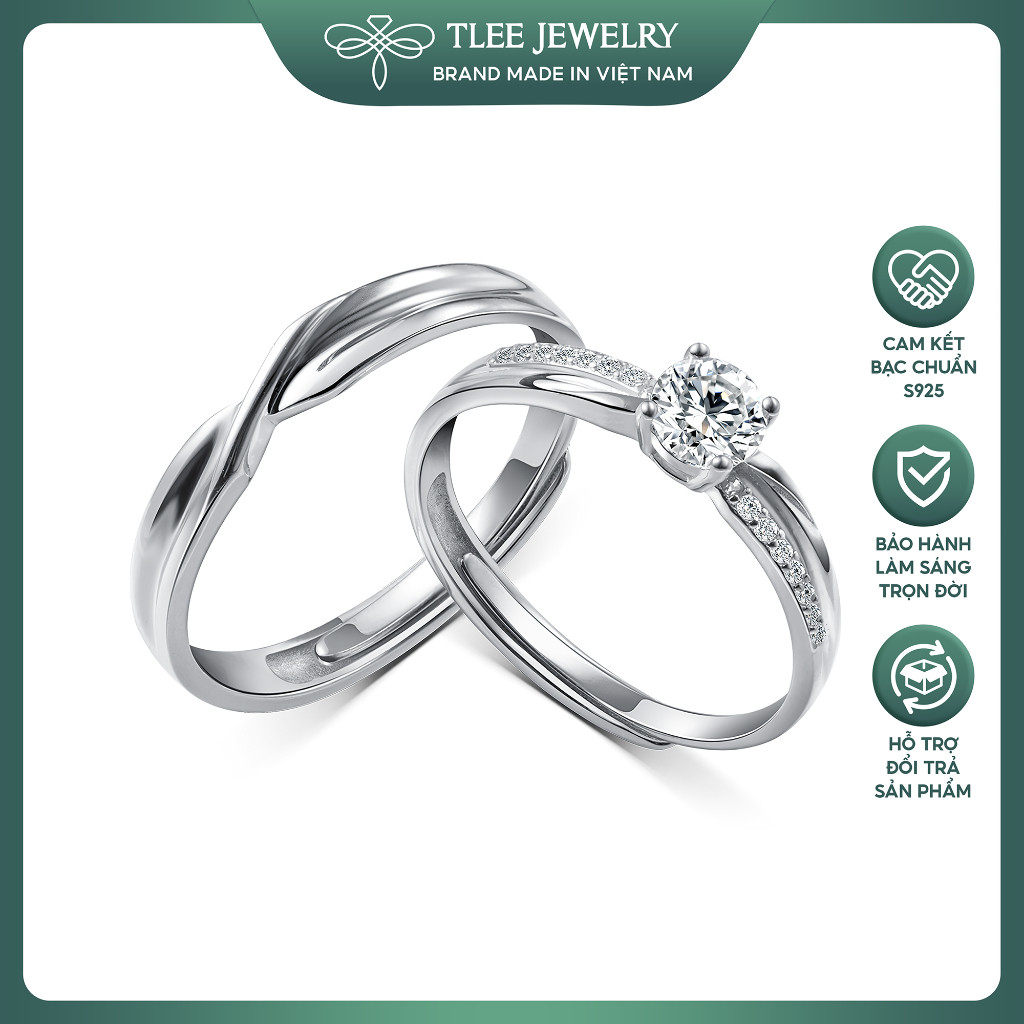 Nhẫn bạc đôi TLEE JEWELLY ND0101 có viền đá