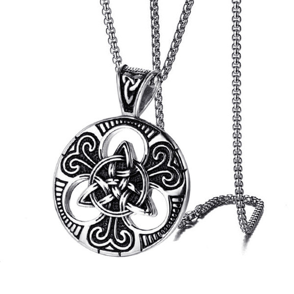 long necklace pendant Dây chuyền nam phong cách retro punk Ireland với nút đồng tâm, mặt dây làm từ 