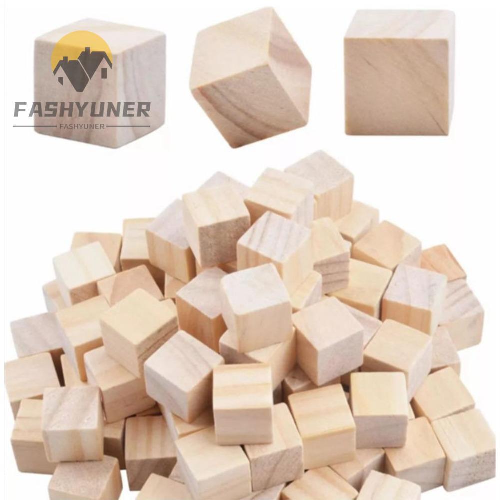 FASHYUNER 100 Khối Gỗ, Khối Gỗ Màu Vuông, Gỗ Chưa Hoàn Thành Bề Mặt Mịn 2cm Chưa Hoàn Thành DIY Khối