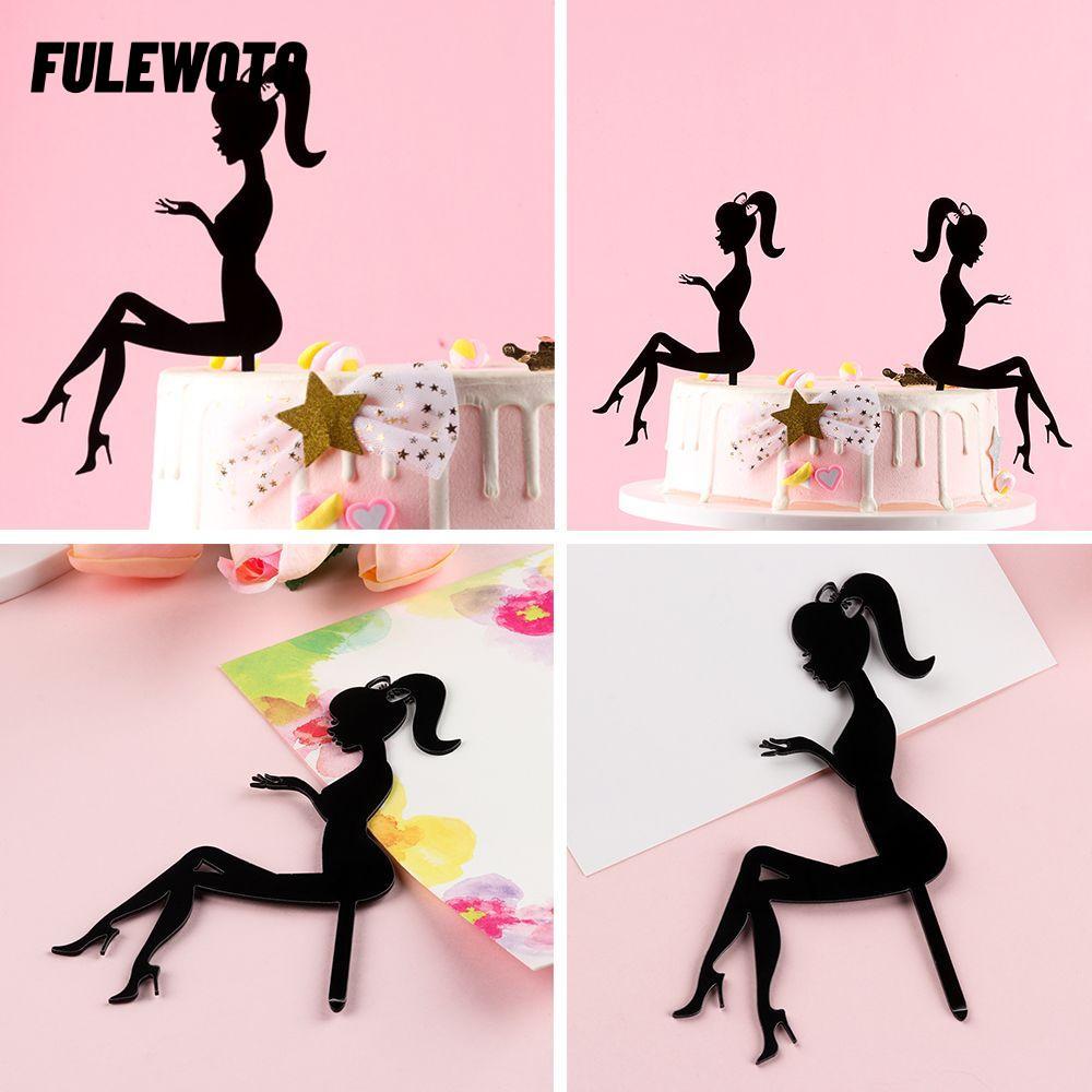 FILEWOTO Acrylic Cake Topper Đen Lady Girl Giày Cao Gót Cupcakes