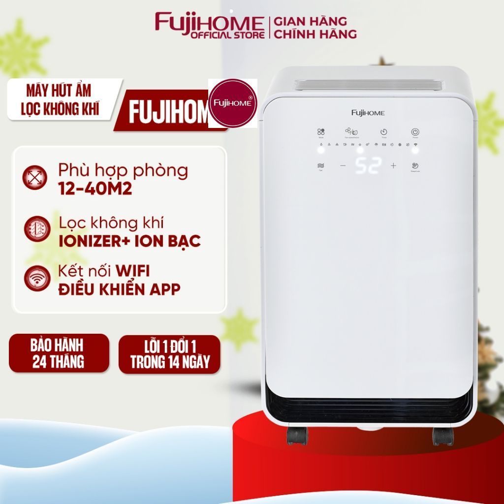 Máy hút ẩm 12L/ngày bằng máy nén Block lọc không khí FUJIHOME DH12NEW kết nối Wifi Nhập Khẩu 40m2