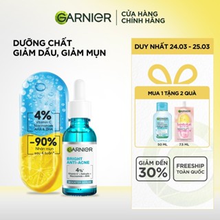 Dưỡng chất cho da dầu mụn Garnier Bright Complete Anti-Acnes Booster Serum 4% [Niacinamide, BHA, AHA, Vitamin C] 30ml