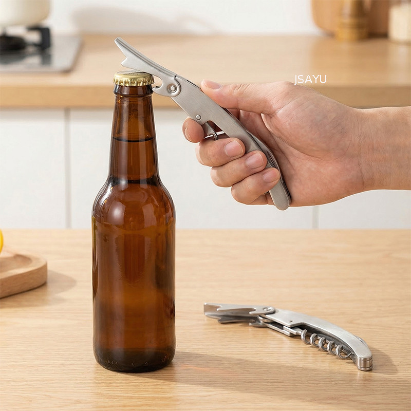 Dụng cụ mở nắp chai rượu và bia đa năng bằng thép không gỉ 2cr13 có thể gập lại, kèm đầu mở hình nón