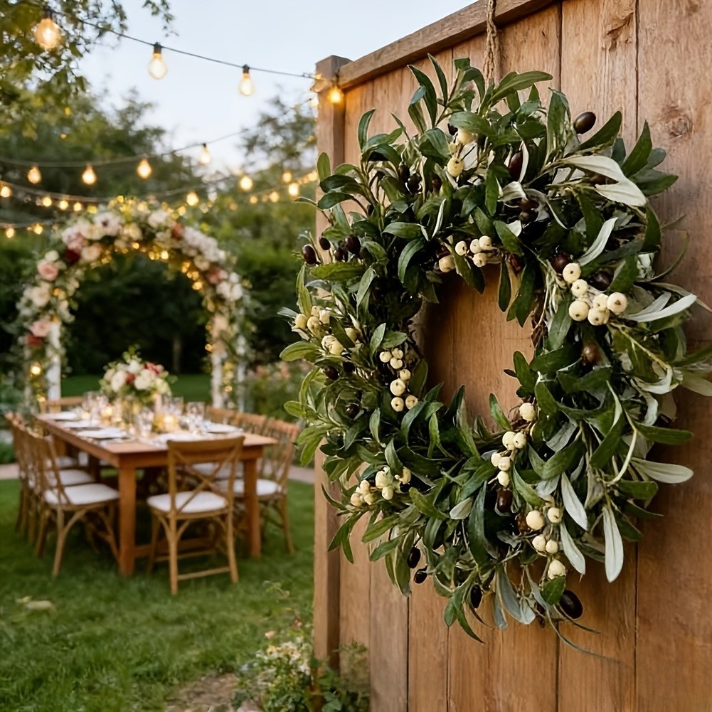 <cosyh>76CM Artificial Olive Wreath with Lifelike Leaves for Seasonal Home Garden Decor