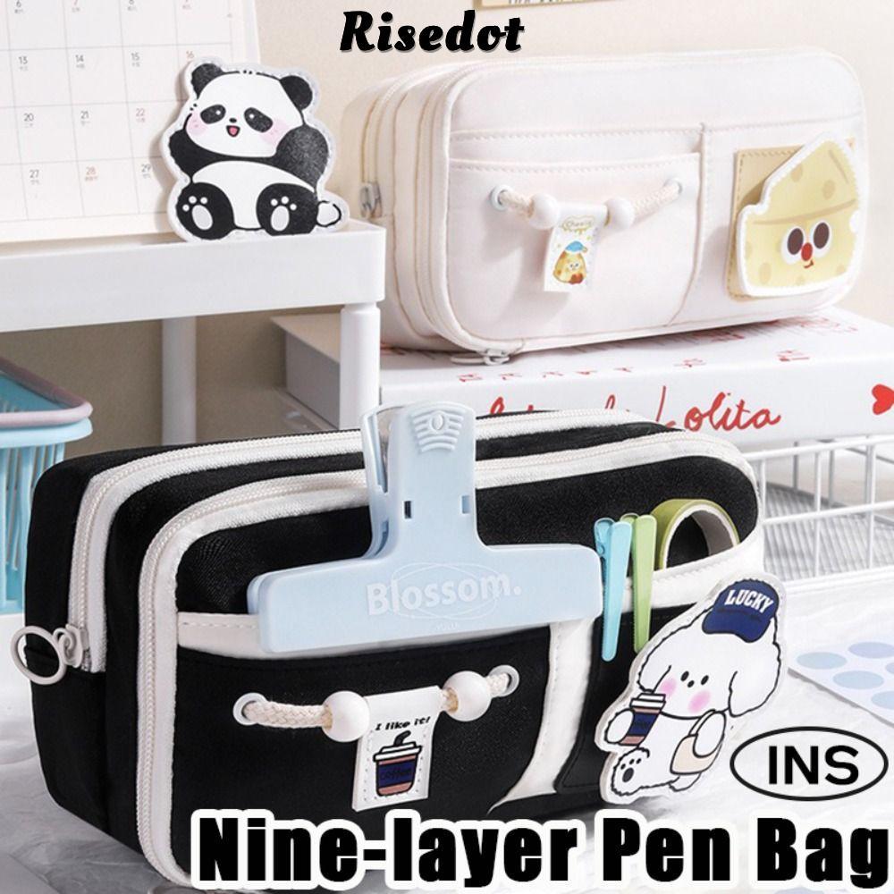 Túi đựng bút RISEDOT, Bút chì dung tích lớn chín lớp, Capybara / Puppy / Panda / Cheese Patch Back T