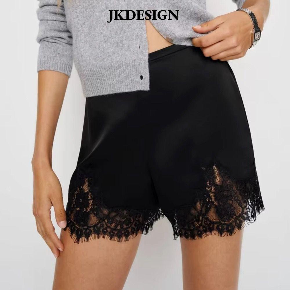 JKDESIGN Quần Short Satin Ren, Thời Trang Dạo Phố Style Y2K