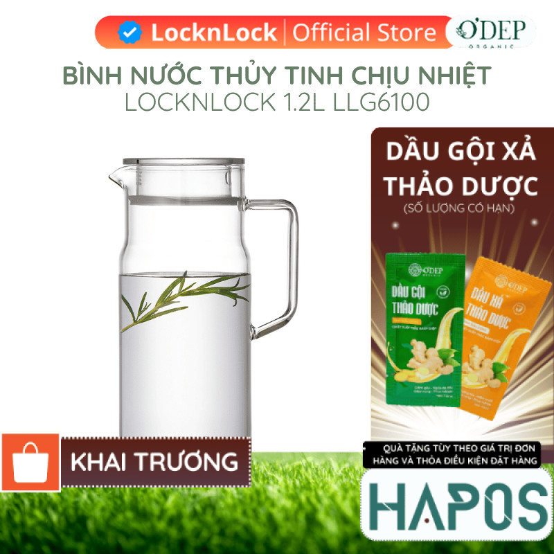 Bình nước thuỷ tinh LocknLock 1.2L chịu nhiệt Metro Glass LLG6100 - HAPOS HOF