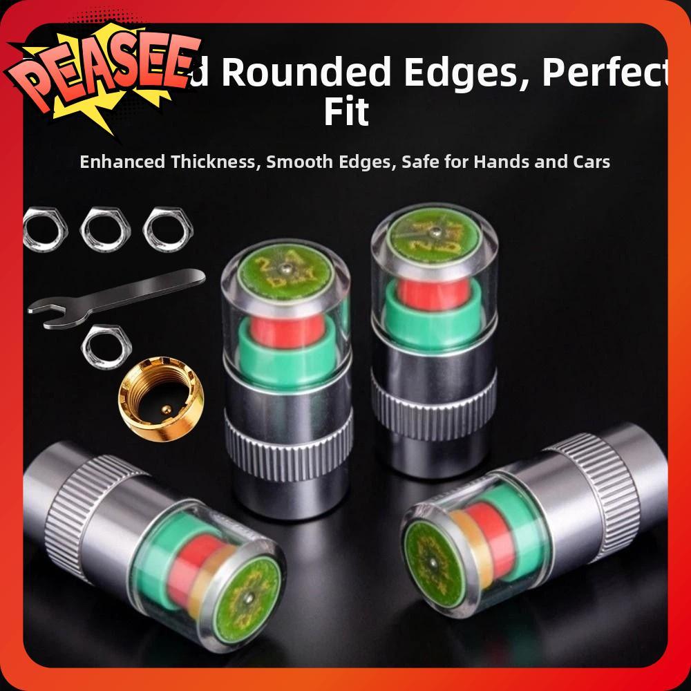[PEASEE] 9 Cái / bộ Mũ cảnh báo áp suất lốp ô tô, Mũ phát hiện áp suất lốp chống trộm 2.4Bar / 36Psi