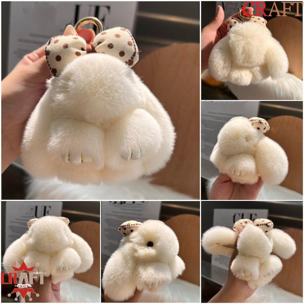 CRAFT Lông Thỏ Móc Khóa, Búp Bê Sang Trọng Dễ Thương Lông Tơ Thỏ Móc Khóa, Nữ Cô Gái Móc Khóa Tóc Nơ