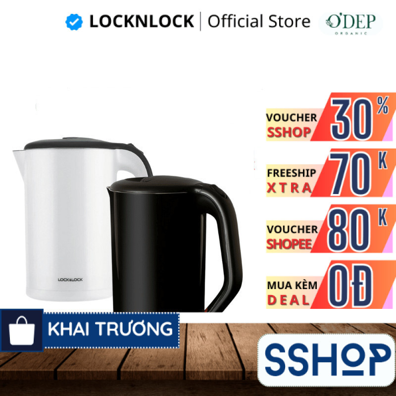 Ấm siêu tốc 1.7L 1800W LocknLock Chính Hãng đun sôi nhanh, lõi Inox chống ăn mòn EJK738BLK - BH 2 NĂ