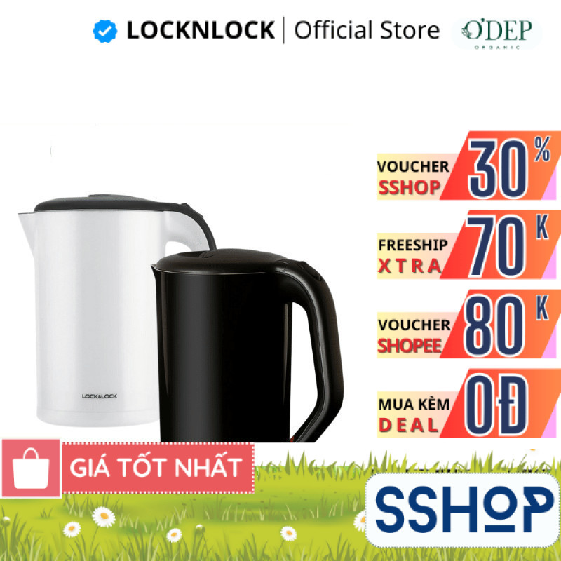 Ấm siêu tốc 1.7L 1800W LocknLock Chính Hãng đun sôi nhanh, lõi Inox chống ăn mòn EJK738BLK - BH 2 NĂ