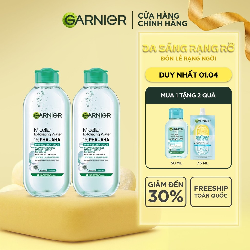 Bộ 2 nước Tẩy Trang sạch sâu & làm sạch tế bào da chết - Garnier Micellar Exfolliating Water 400mlX2