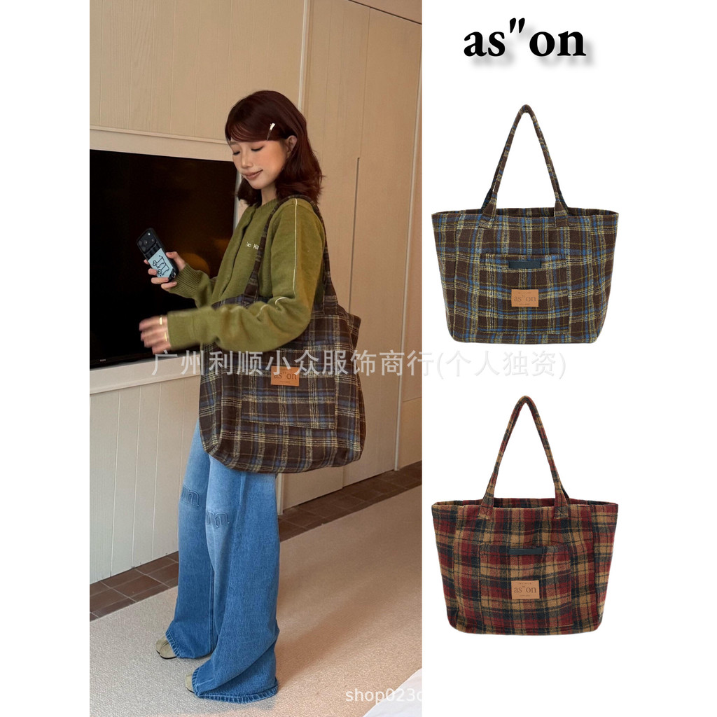 1VRC ason Large Tote Bag Retro Plaid Design Large Capacity Shoulder Bag Travel Casual Shoulder Bag