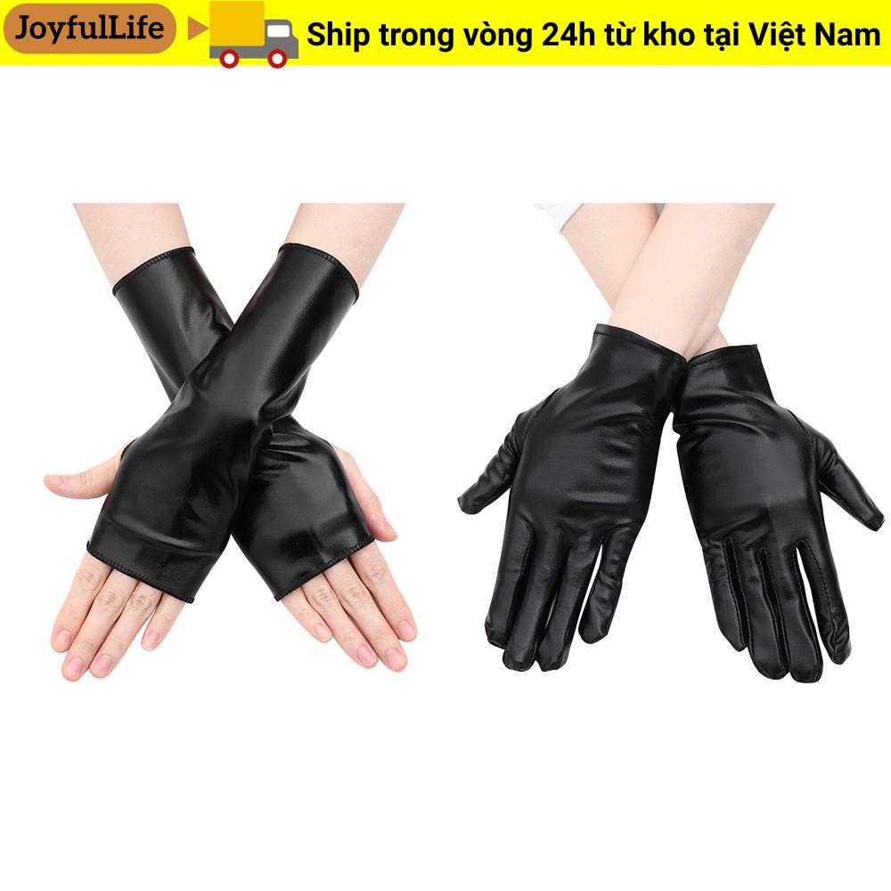JOYFULLIFE Găng Tay Đen Gothic PU Mittes Gothic Punk Halloween