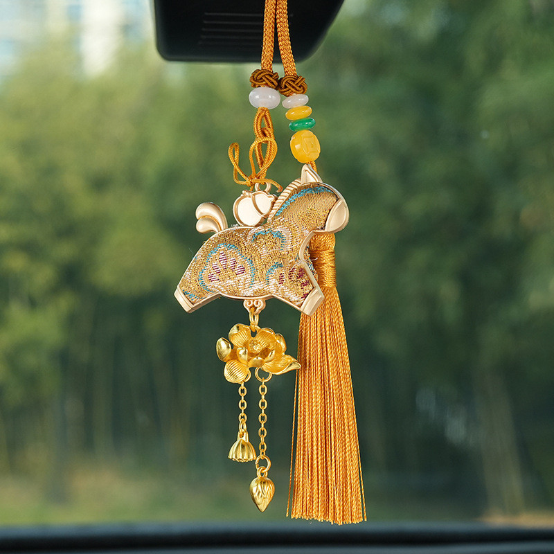 [New] Horse Year Automobile Hanging Ornament National Style New Year Pony Car Rearview Mirror Decora