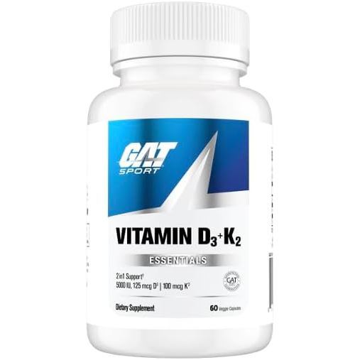 GAT SPORT Vitamin D3 K2, 5000 IU (125 mcg) Vitamin D, 60 lớp ngày, Bổ sung chế độ ăn kiêng cho xương