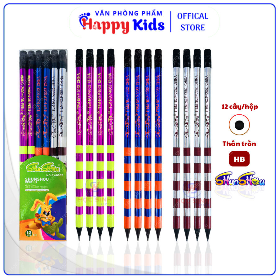 Hộp12 Cây Bút Chì HB Shun Shou 011 Thiết Kế Dễ Thương, Chuốt Không Gãy Vụn - VPP Happy Kids