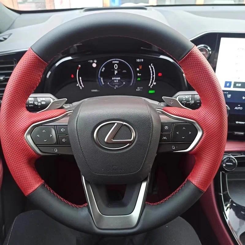 Tay Khâu Đen Đỏ Da Thật Chính Hãng Bọc Vô Lăng Ô Tô Cho Xe Lexus NX 250 NX260 NX350 NX350h NX450h + 