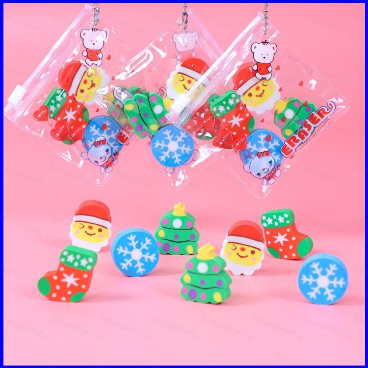 SV Giáng Sinh Mini Tẩy Túi Bộ 26 Văn Phòng Phẩm Giải Thưởng Học Sinh Hoạt Hình Dễ Thương Cao Su Trườ