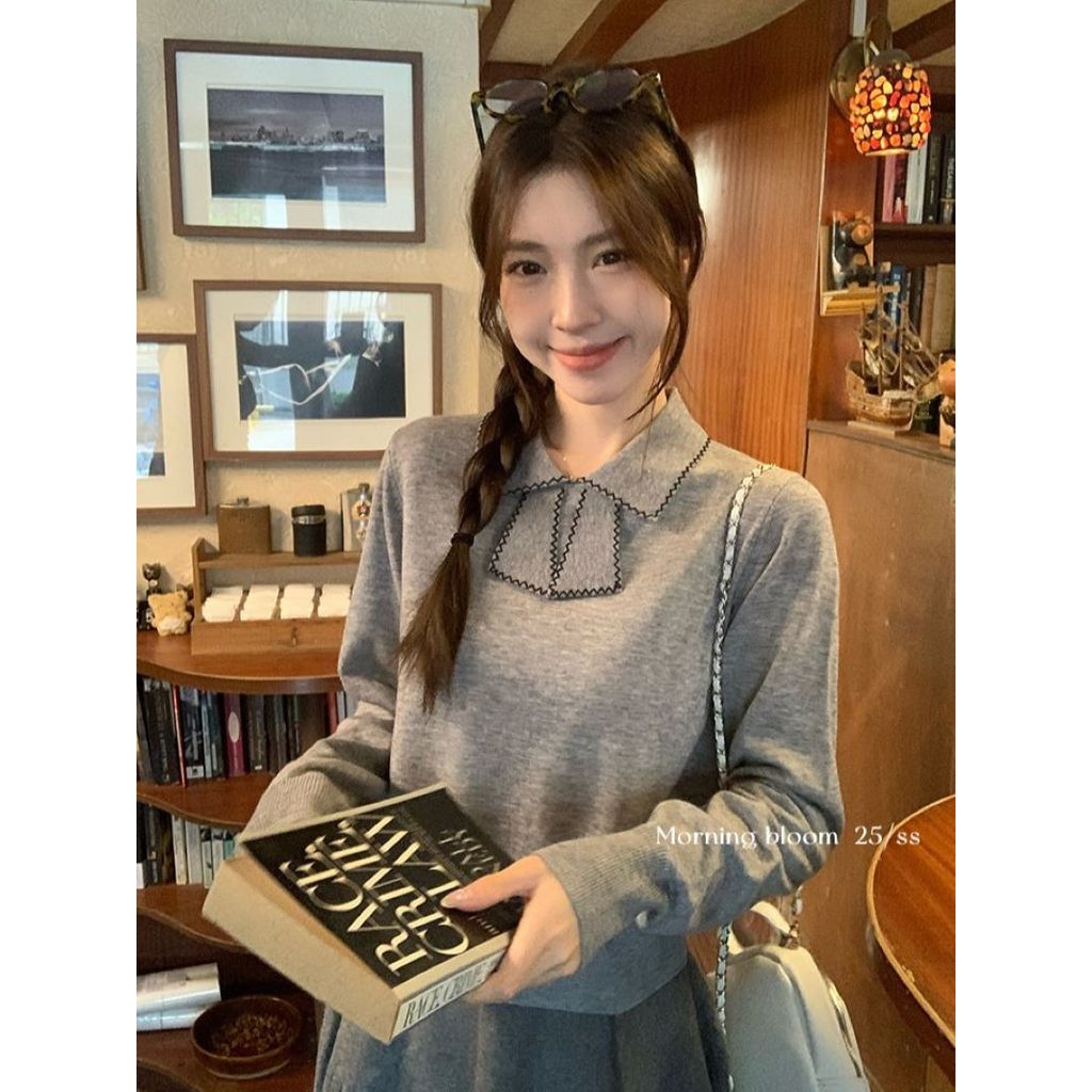 [Andy Fleece] Áo len dệt kim preppy style có nơ, phù hợp mùa xuân - thu