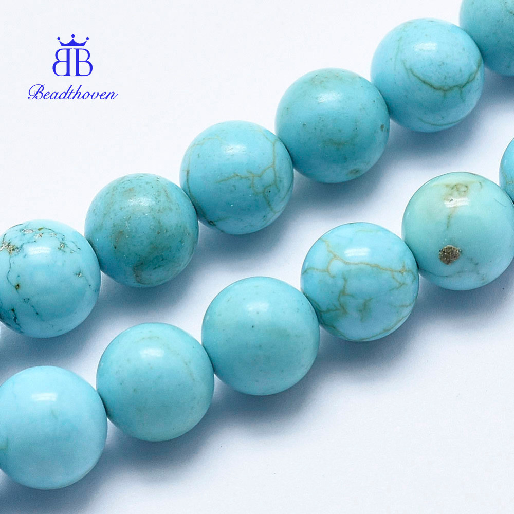 Hạt Howlite màu cyan nhuộm, kích thước 8mm, 48 hạt/sợi, chiều dài 15.15 inches (38.5 cm)