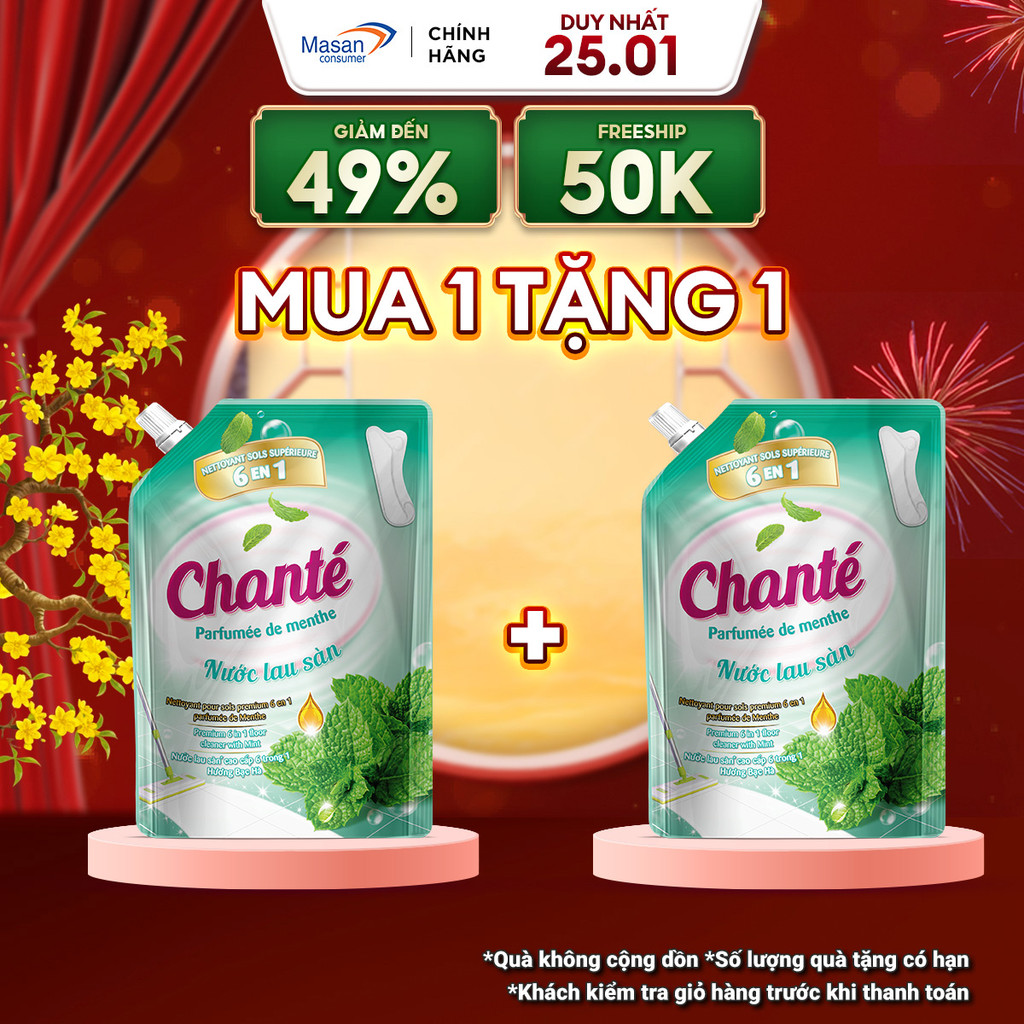 Nước lau sàn cao cấp 6 trong 1 Chanté hương bạc hà túi x 3.4kg