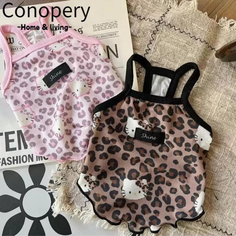 Quần áo thú cưng CONOPERY, Ice Silk Leopard-Print Kitty Spice Girls Wind Suspenders, Vải điều chỉnh 
