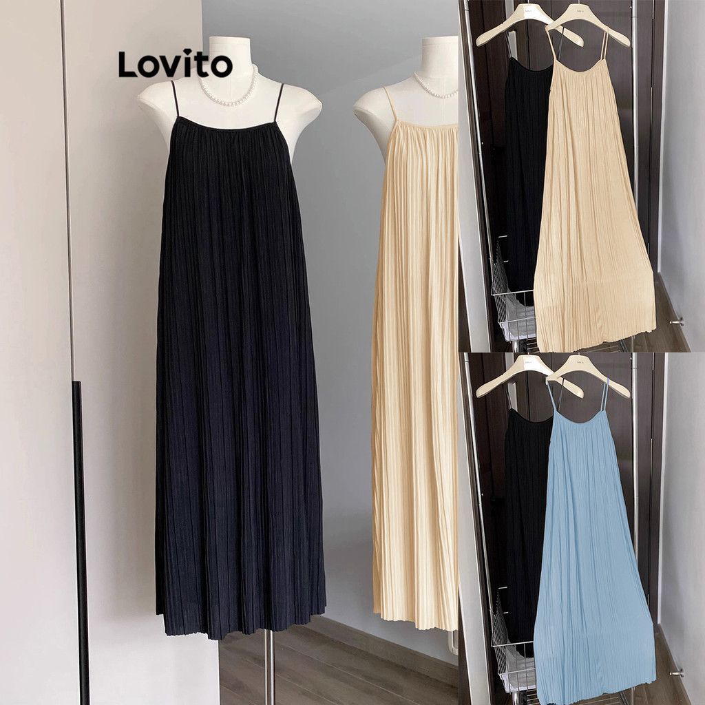 Lovito Váy xếp nếp trơn thông thường dành cho nữ LNE27240 (Nhiều màu)