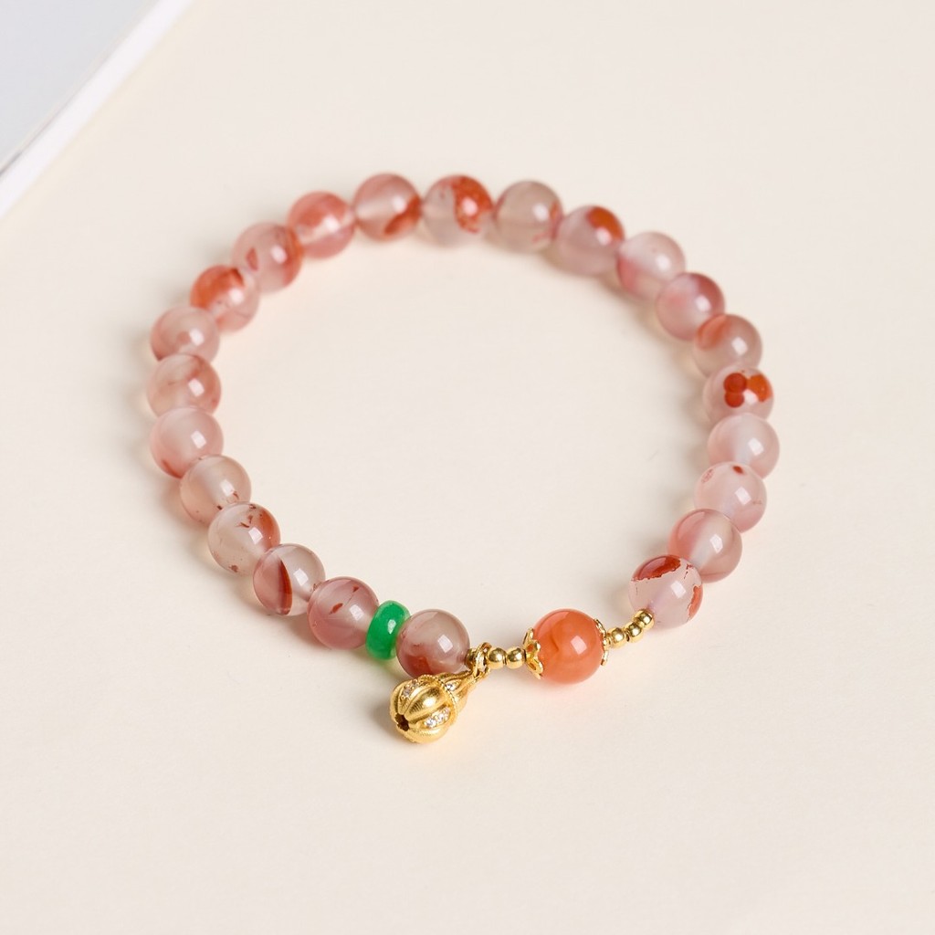 Vòng tay mã não đỏ tự nhiên từ miền Nam, phong cách Trung Quốc với băng nổi màu anh đào