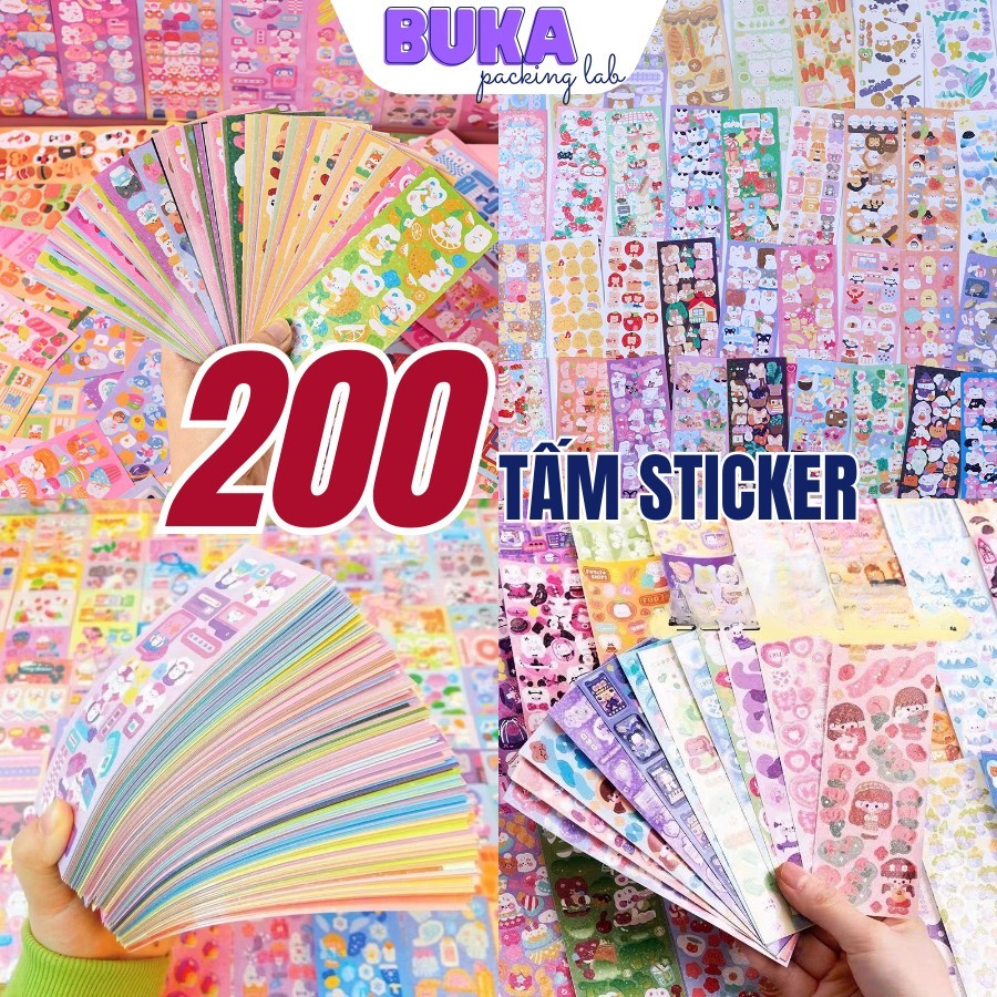200 tấm sticker lấp lánh sticker phong cách Hàn Quốc decor top, hộp bút, ốp điện thoại, sổ tay (có t