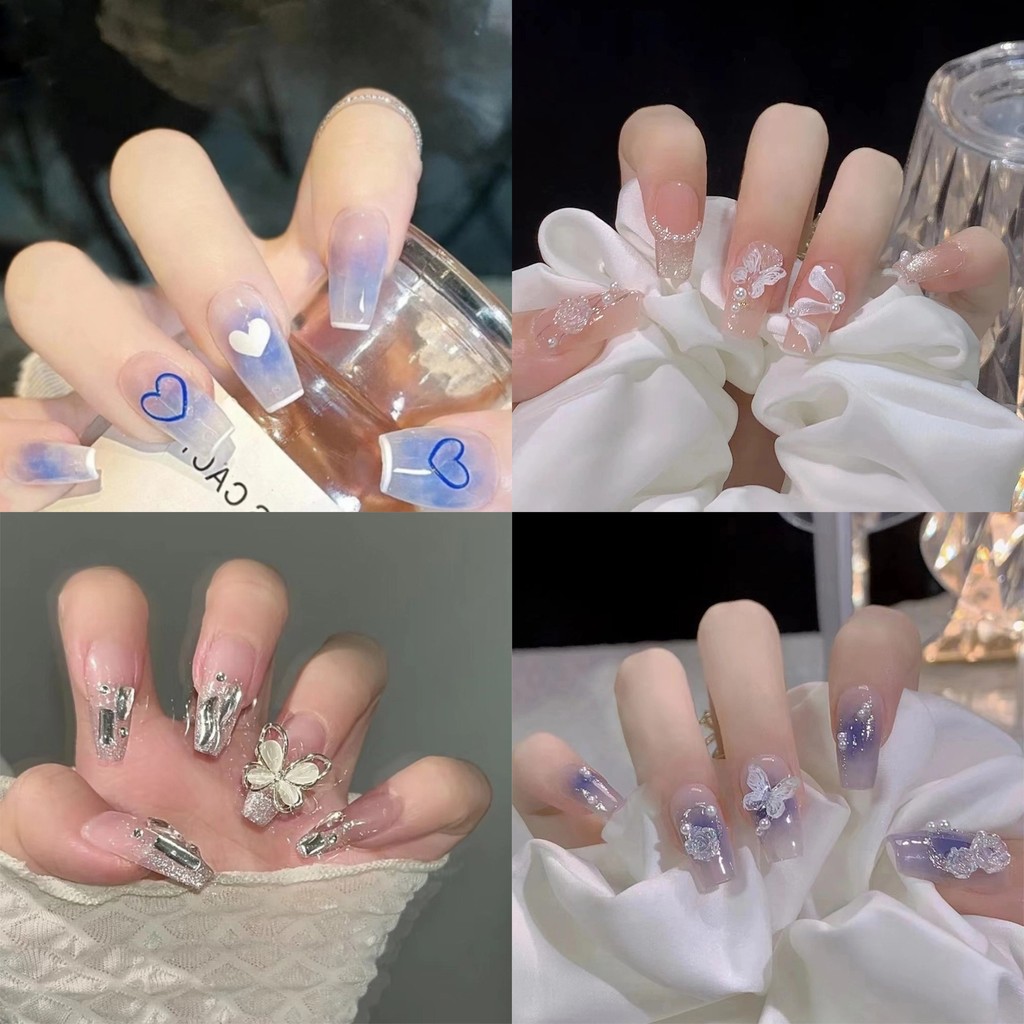 (Sticker Miễn Phí) 24 Miếng Dán Nails Nổi Bật Nails Dán Nails Giả Đốt Nails Ngọn Lửa Nails Nước Tách