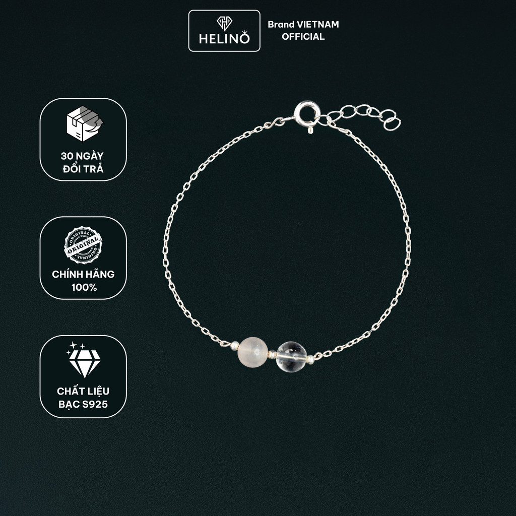 Lắc tay bạc nữ HELINO mix 2 viên đá phong thủy nhiều màu V09