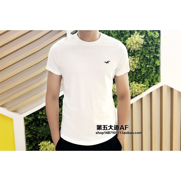 Bán Hot Hollister Seagull Nhãn Nhỏ In Áo Thun Nam 100% Cotton Màu Trơn Đơn Giản Đa Năng Top Tay Ngắn