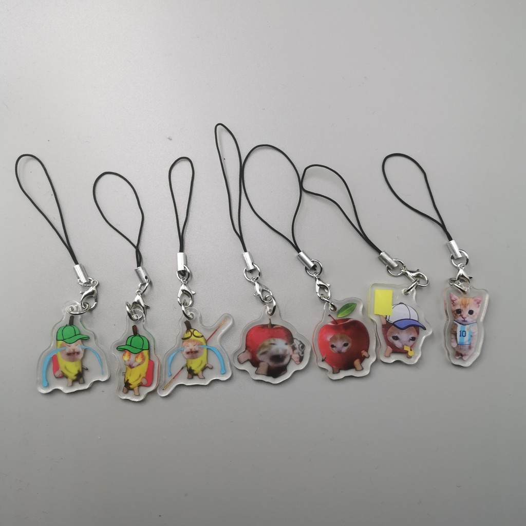 Happy Apple Cat Meme Funny Banana Cat Cute Keychain Phone Keychain Player Car Key Ring Angry Student