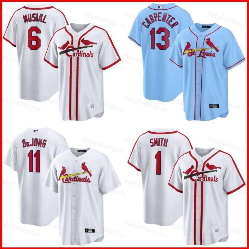 Áo bóng chày St Louis Cardinals phiên bản cardigan nam nữ, in hình các cầu thủ Musial, Carpenter, De