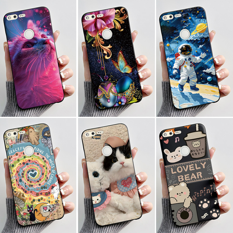 Ốp Cho Google Pixel 1 1XL Ốp Lưng Thẩm Mỹ Thời Trang Mèo Dễ Thương Silicon Mềm Màu Đen Chống Sốc Vỏ 