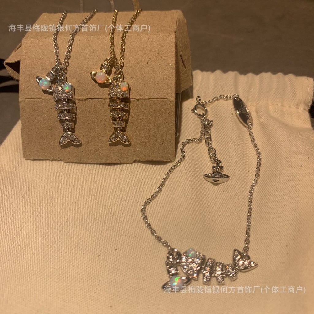 2024Summer New Opal Stone Small Fish Bone Series Necklace for Women Fashion Collarbone Chain