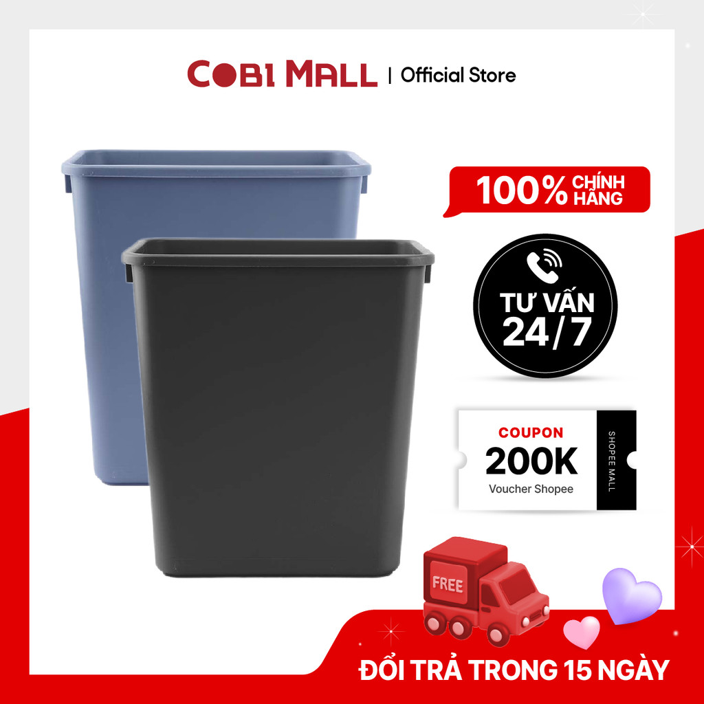 Thùng Rác Nhựa Vuông Cao Cấp 13L/26L/ 39L Trust Dành Cho Văn Phòng - Cobihome
