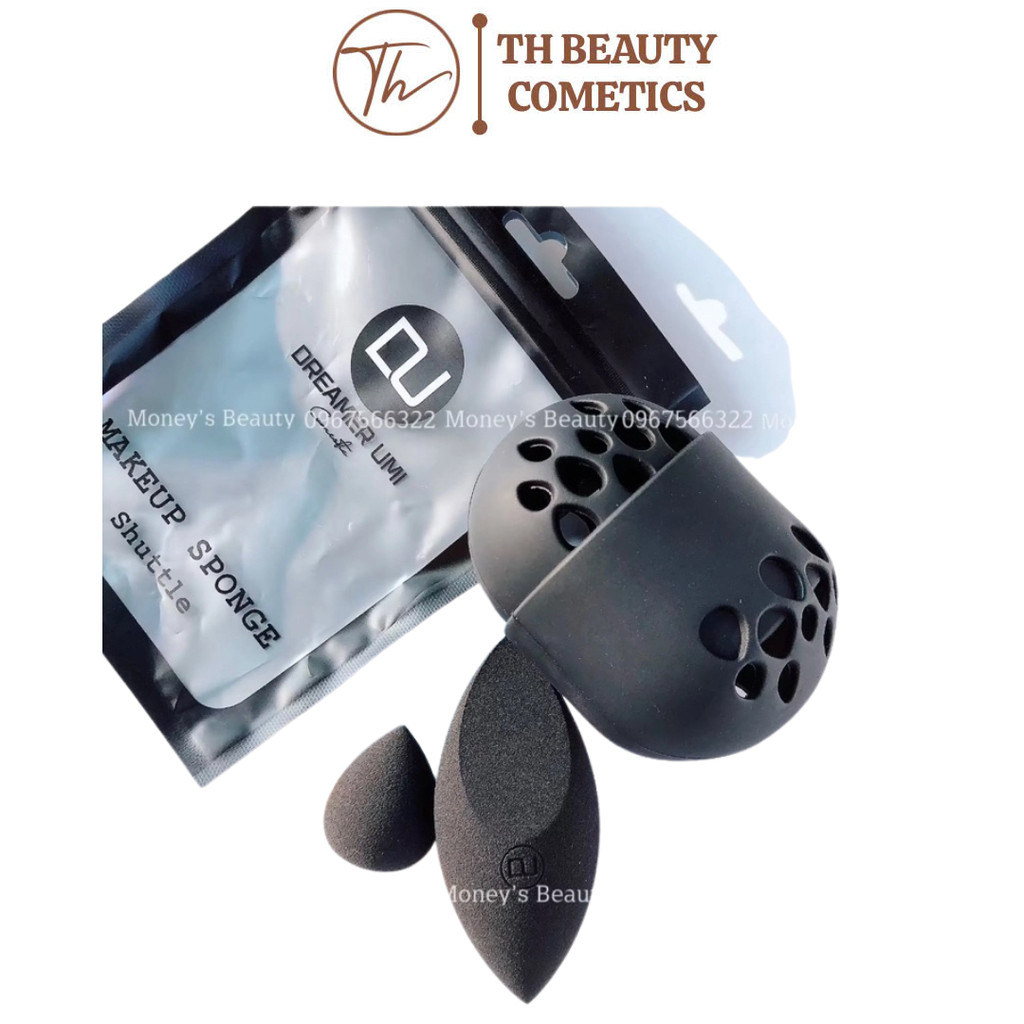 Set hai mút đánh kem nền DREAMER Umi  mút tán kem nền mút đen kèm hộp TH beauty cosmetics