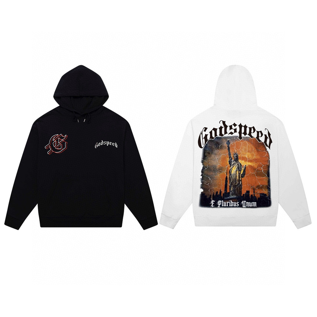 ZQZW Godspeed Statue of Liberty heavy cotton unisex high street hip-hop hooded sweatshirt long sleev