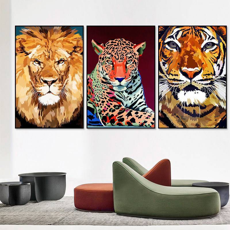 Pop Art Tiger Lion Leopard Canvas Nghệ thuật treo tường Không có khung cho phòng khách Phòng ngủ Hợp