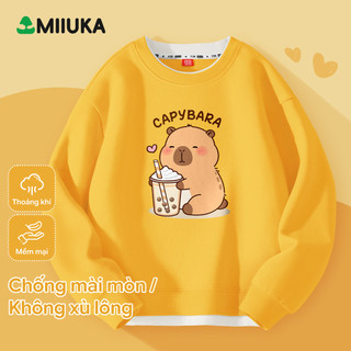 MIIUKA áo nỉ bé gái cổ tròn giả hai lớp phong cách dễ thương mặc đi học đi chơi hằng ngày (JLJYL)